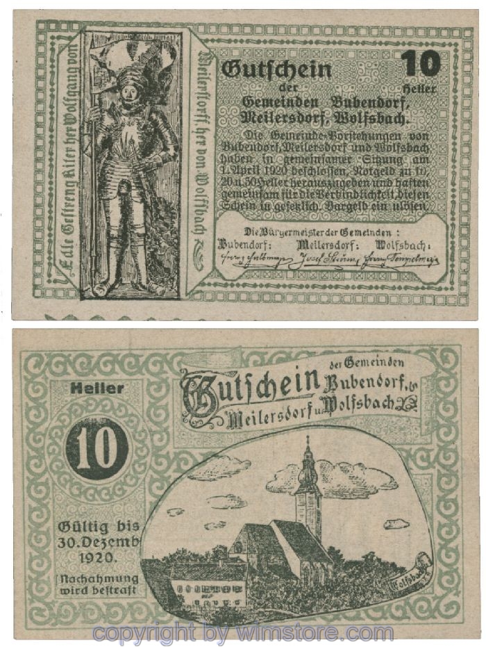 Bubendorf/Meilersdorf/Wolfsbach, G0112b, 10 Heller; 1