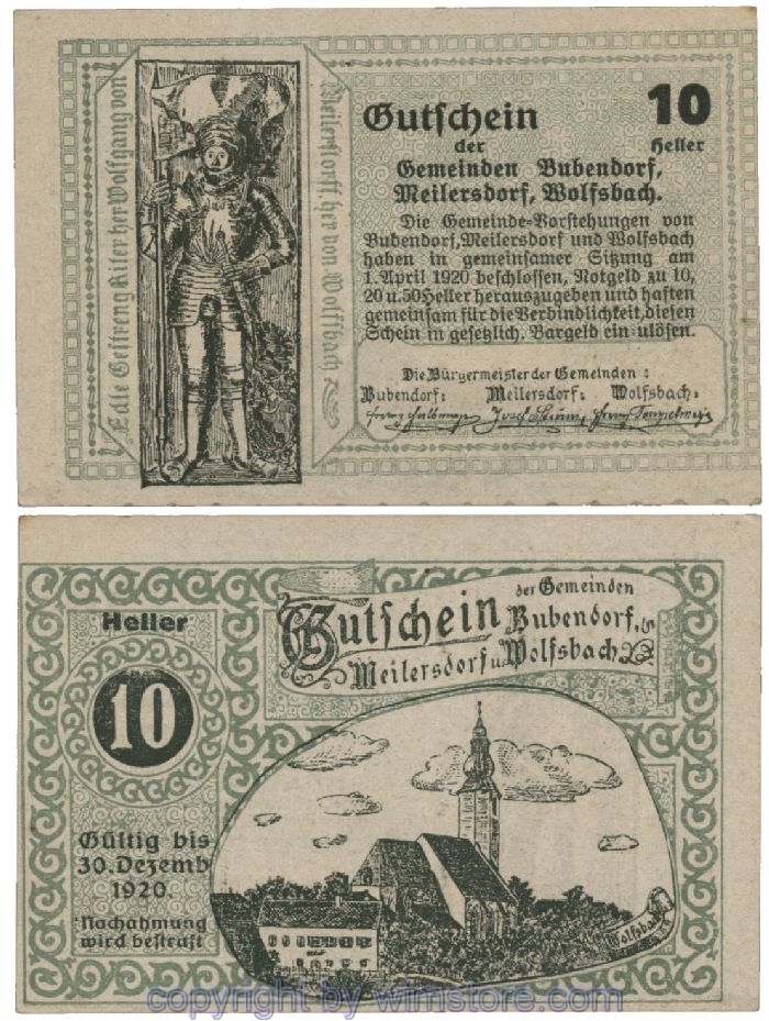 Bubendorf/Meilersdorf/Wolfsbach, G0112b, 10 Heller; 1-