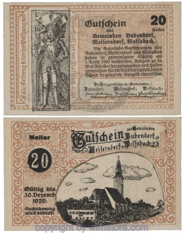 Bubendorf/Meilersdorf/Wolfsbach, G0112b, 20 Heller; 1
