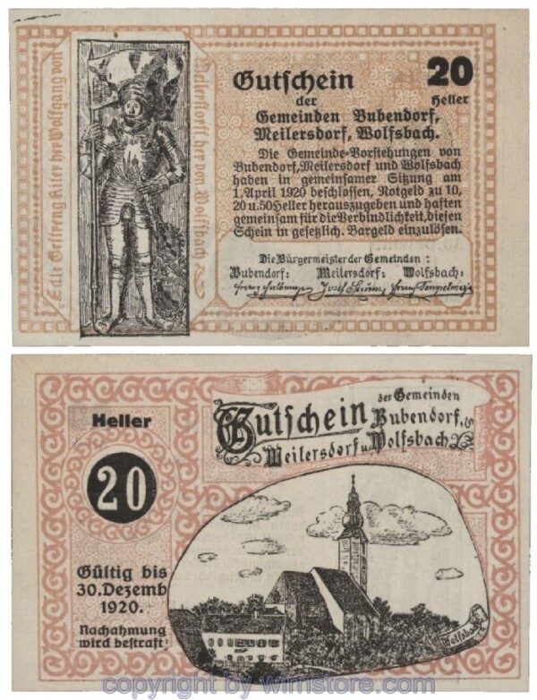 Bubendorf/Meilersdorf/Wolfsbach, G0112b, 20 Heller; 1-