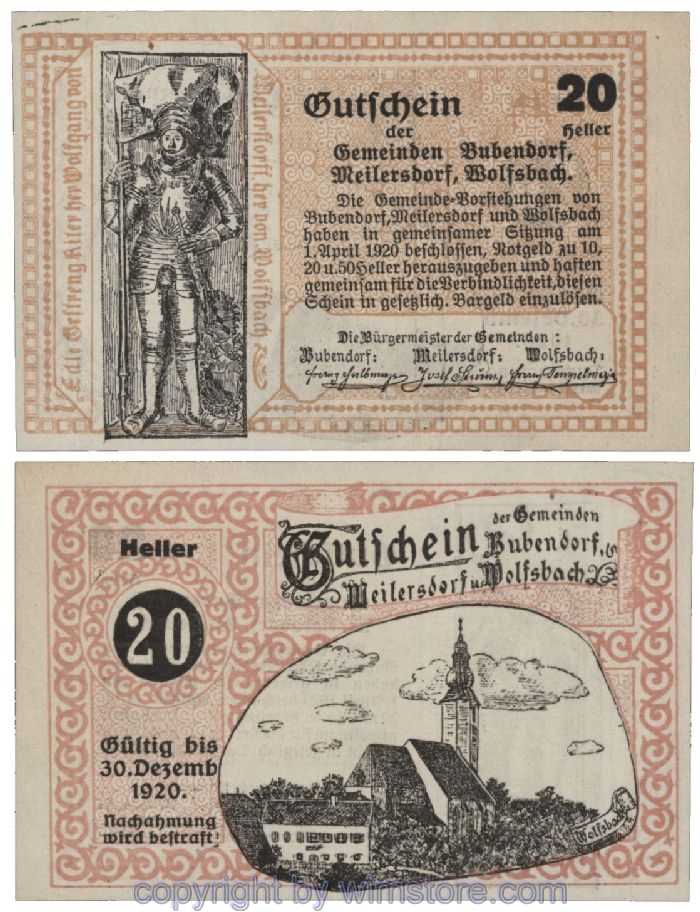 Bubendorf/Meilersdorf/Wolfsbach, G0112b, 20 Heller; 1-