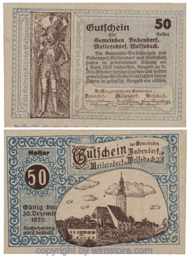 Bubendorf/Meilersdorf/Wolfsbach, G0112b, 50 Heller; 1-