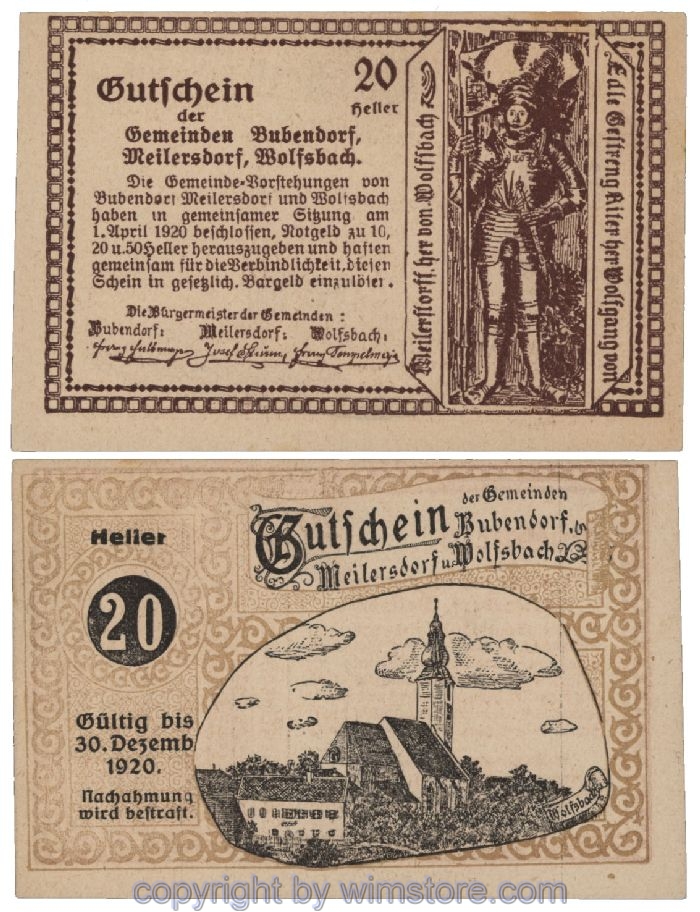 Bubendorf/Meilersdorf/Wolfsbach, G0112c, 20 Heller; 1-
