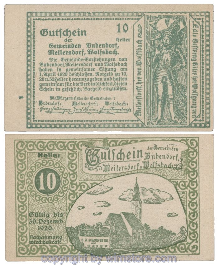 Bubendorf/Meilersdorf/Wolfsbach, G0112e, 10 Heller; 1-