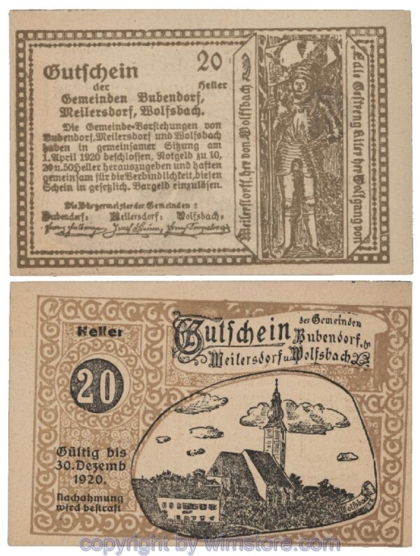 Bubendorf/Meilersdorf/Wolfsbach, G0112e, 20 Heller; 1