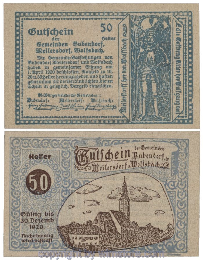 Bubendorf/Meilersdorf/Wolfsbach, G0112f, 50 Heller; 1-