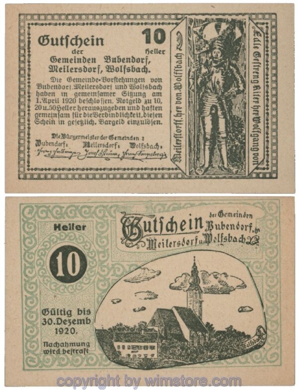 Bubendorf/Meilersdorf/Wolfsbach, G0112ga, 10 Heller; 1