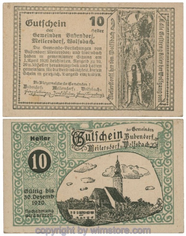 Bubendorf/Meilersdorf/Wolfsbach, G0112ga, 10 Heller; 1-