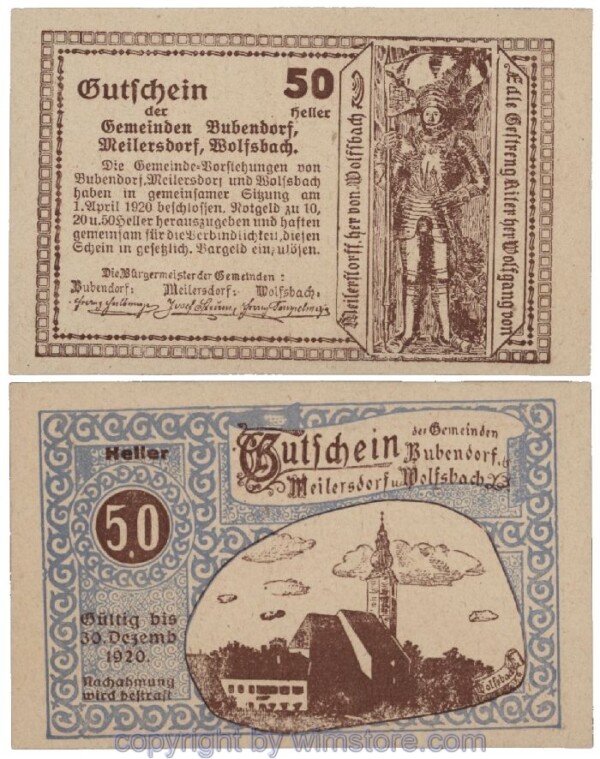 Bubendorf/Meilersdorf/Wolfsbach, G0112ga, 50 Heller; 1
