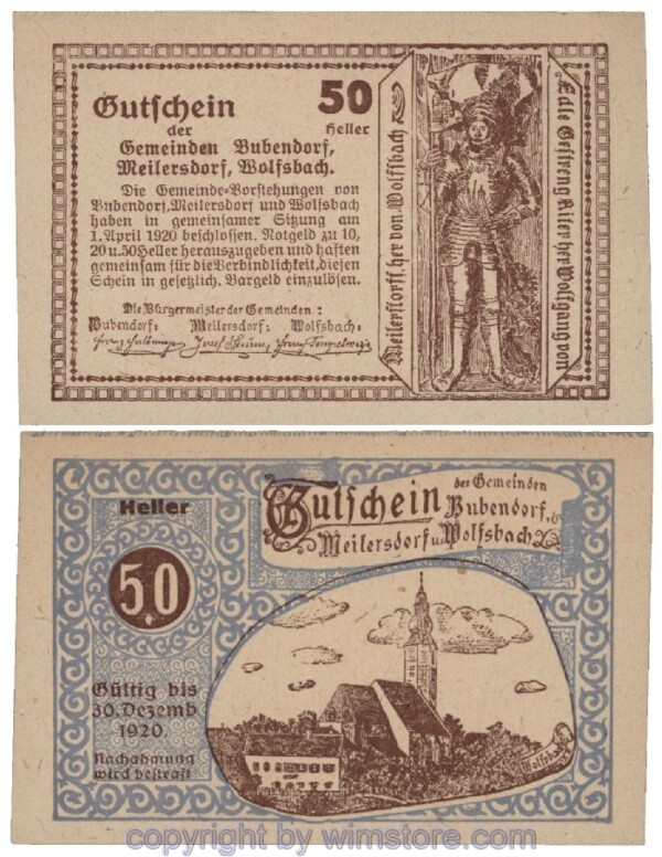 Bubendorf/Meilersdorf/Wolfsbach, G0112ga, 50 Heller; 1-