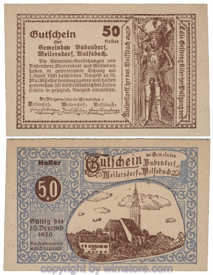 Bubendorf/Meilersdorf/Wolfsbach, G0112ga, 50 Heller; 1-