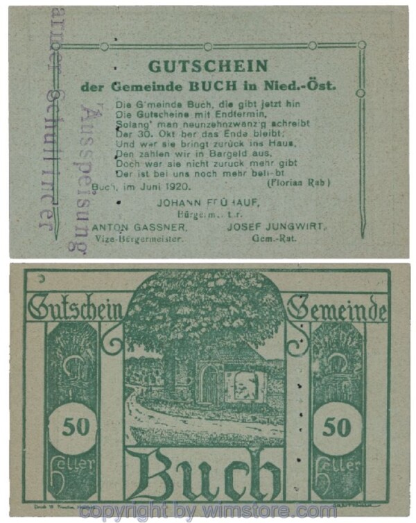 Buch, G0113S1e, 50 Heller, Stpl. 1 außen; 1
