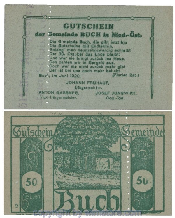 Buch, G0113S1e, 50 Heller, Stpl. 2 innen; 1-