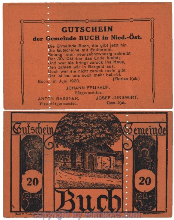 Buch, G0113S1F, 20 Heller, ohne Stempel; 1-