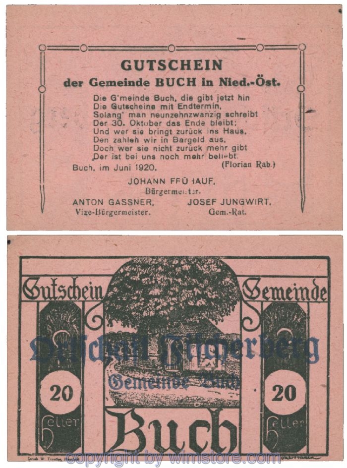 Buch, G0113S3q, 20 Heller; 1