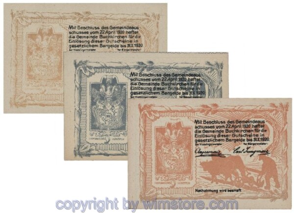 sn102138 Buchkirchen, G0114a, Serie 10, 20, 50 Heller; 1