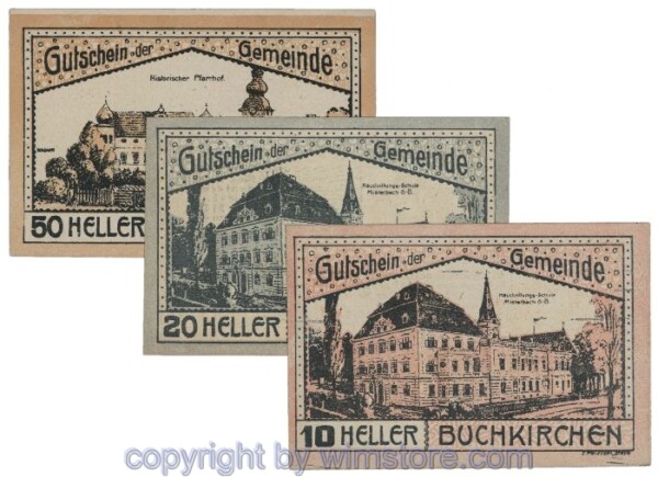 sn102138a Buchkirchen, G0114a, Serie 10, 20, 50 Heller; 1