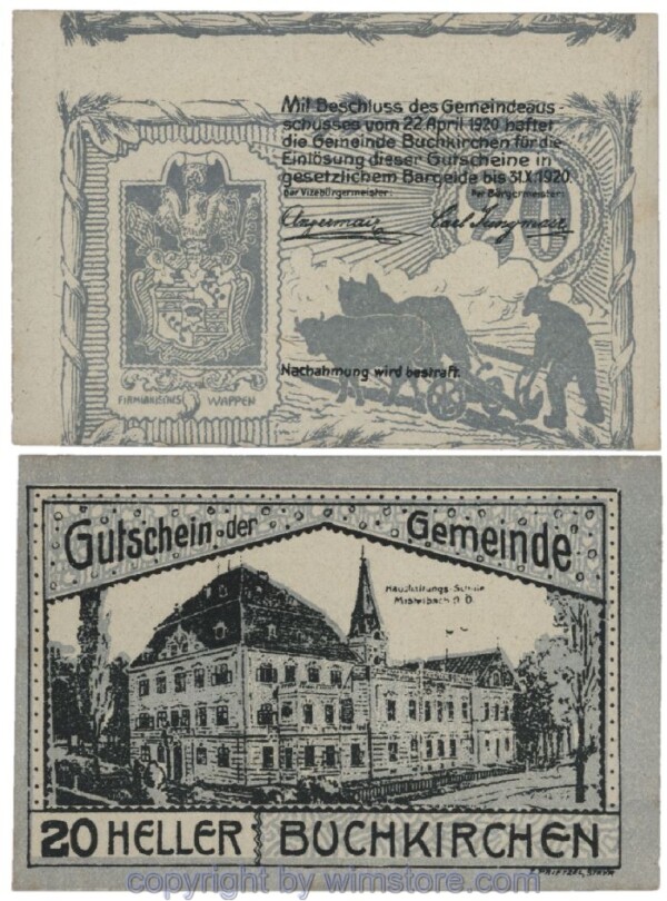 sn102147 Buchkirchen, G0114a, 20 Heller, Fehldruck; 1-