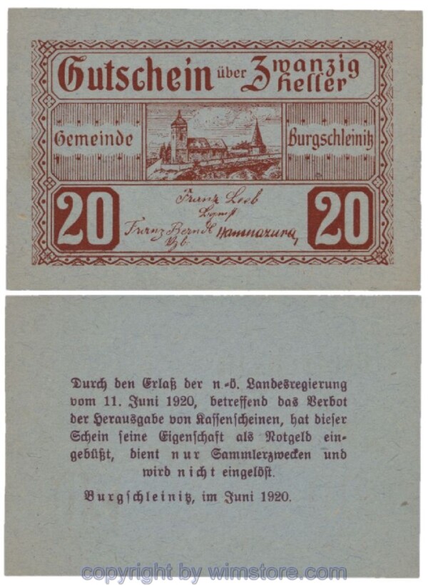 Burgschleinitz, G0116c, 20 Heller; 1
