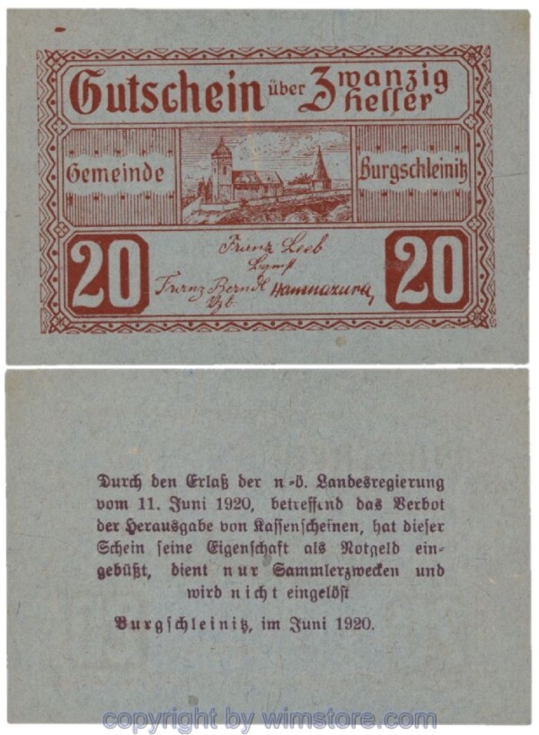 Burgschleinitz, G0116c, 20 Heller; 1-
