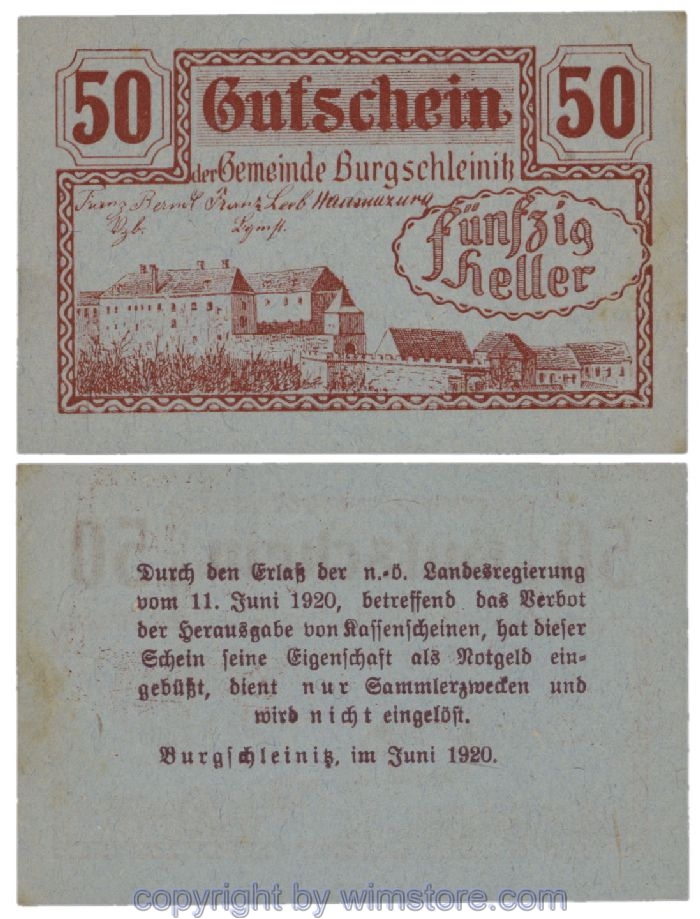 Burgschleinitz, G0116c, 50 Heller; 1-