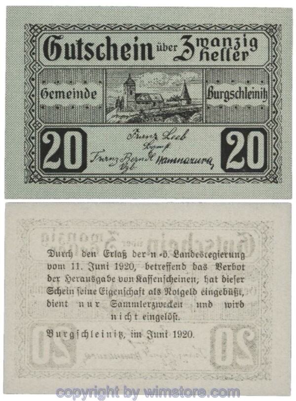 Burgschleinitz, G0116e, 20 Heller; 1