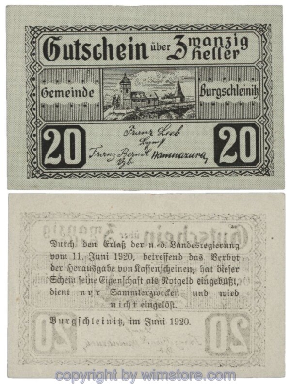 Burgschleinitz, G0116e, 20 Heller; 1-