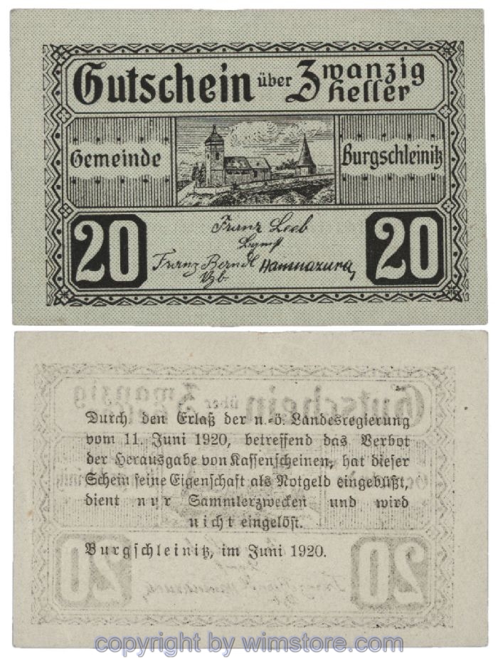 Burgschleinitz, G0116e, 20 Heller; 1-