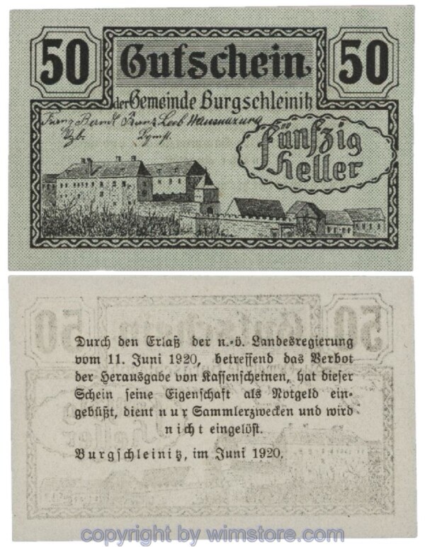 Burgschleinitz, G0116e, 50 Heller; 1