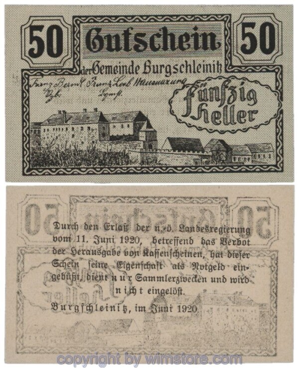 Burgschleinitz, G0116e, 50 Heller; 1-