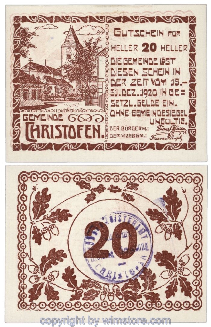 Christofen, G0117a, 20 Heller; 1