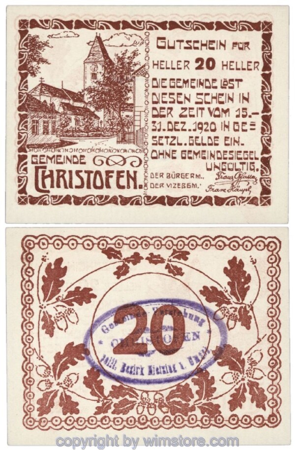 sn102185 Christofen, G0117b, 20 Heller; 1