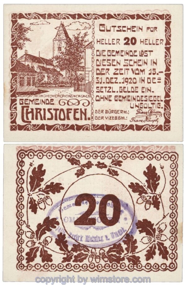 Christofen, G0117b, 20 Heller, Abart; 1-