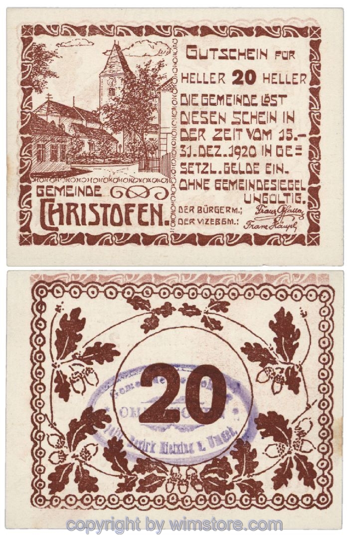 Christofen, G0117b, 20 Heller, Abart; 1-