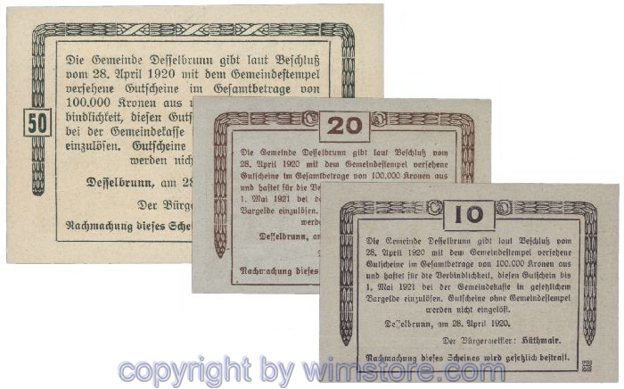 Desselbrunn, G0119a, Serie 10, 20, 50 Heller; 1