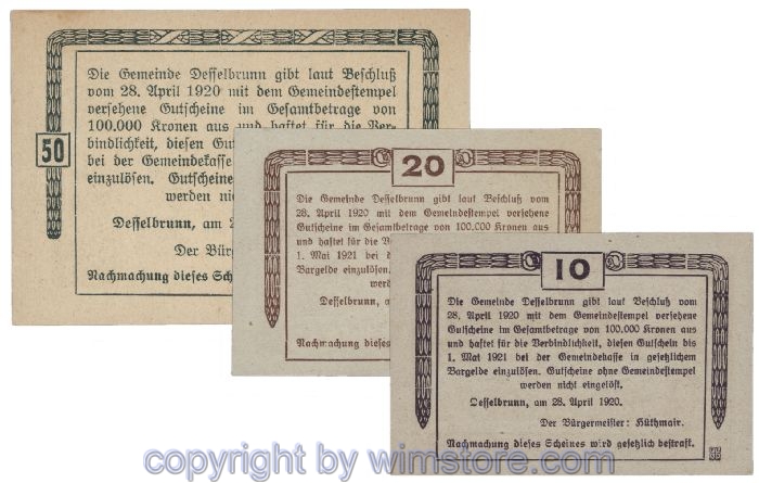 Desselbrunn, G0119a, Serie 10, 20, 50 Heller; 1-