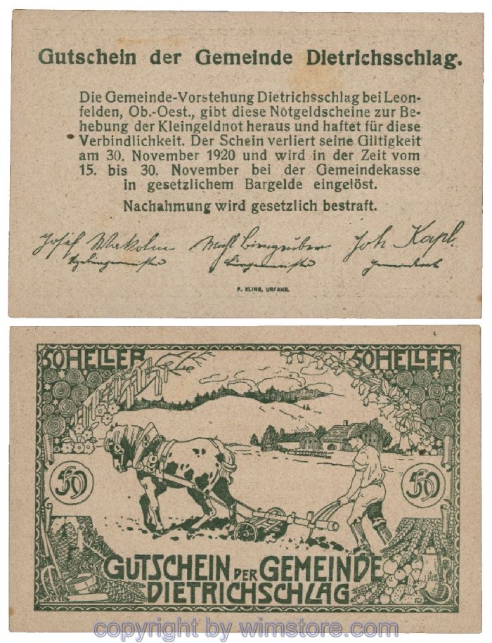 Dietrichschlag bei Leonfelden, G0124a, 50 Heller; 1-