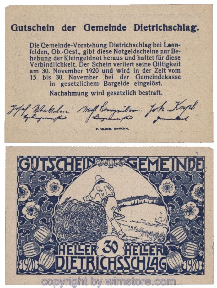 Dietrichschlag bei Leonfelden, G0124b, 30 Heller; 1-