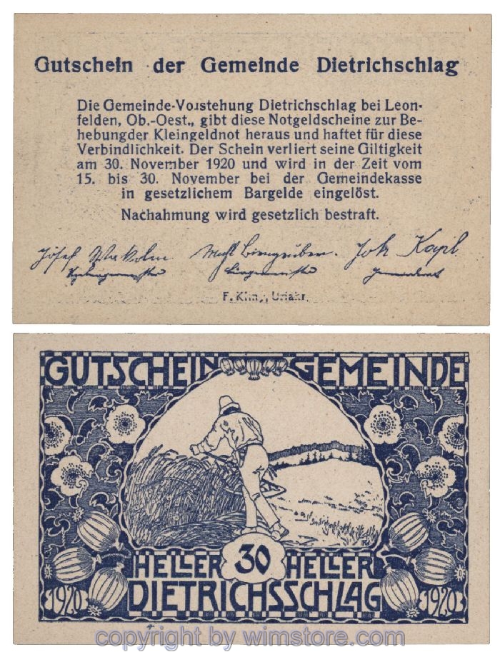 Dietrichschlag bei Leonfelden, G0124c, 30 Heller; 1