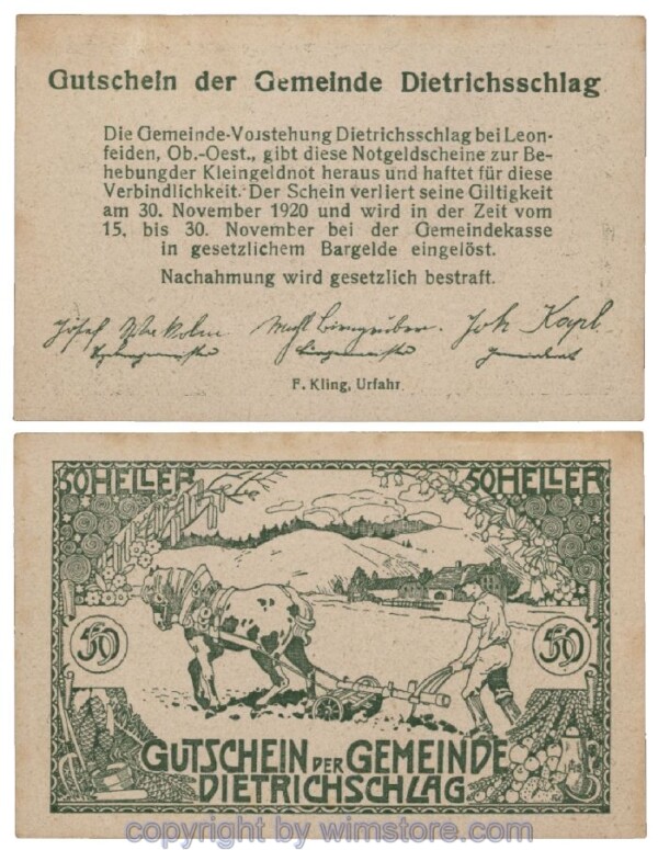 Dietrichschlag bei Leonfelden, G0124c, 50 Heller; 1-