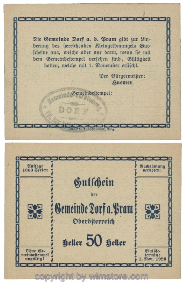 Dorf an der Pram, G0129IIa1, 50 Heller, Gemst. 1; 1