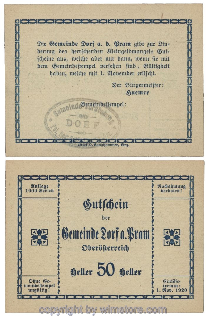 Dorf an der Pram, G0129IIa1, 50 Heller, Gemst. 1; 1