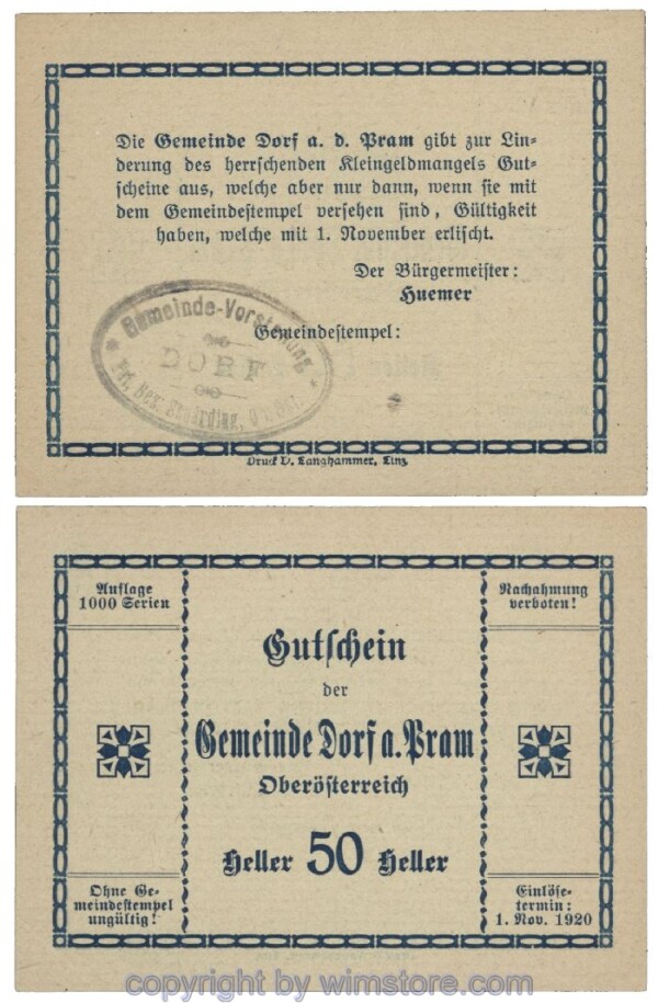 Dorf an der Pram, G0129IIa1, 50 Heller, Gemst. 1; 1-