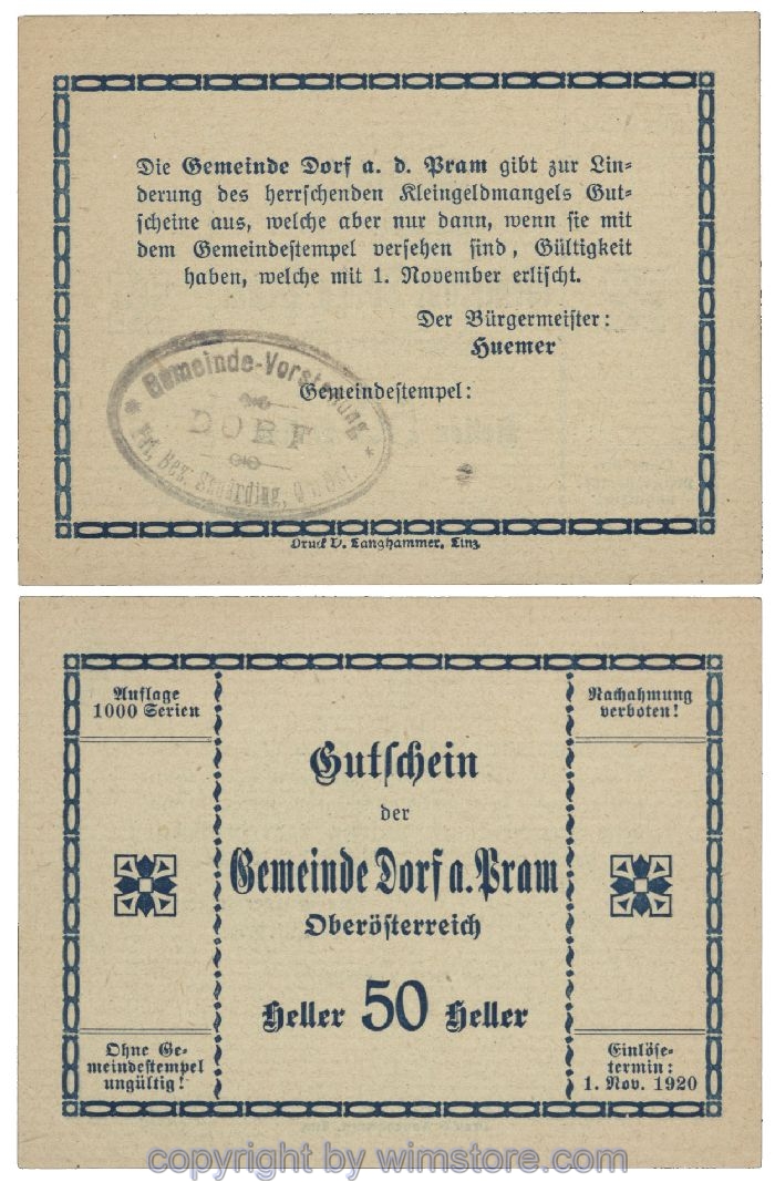 Dorf an der Pram, G0129IIa1, 50 Heller, Gemst. 1; 1-