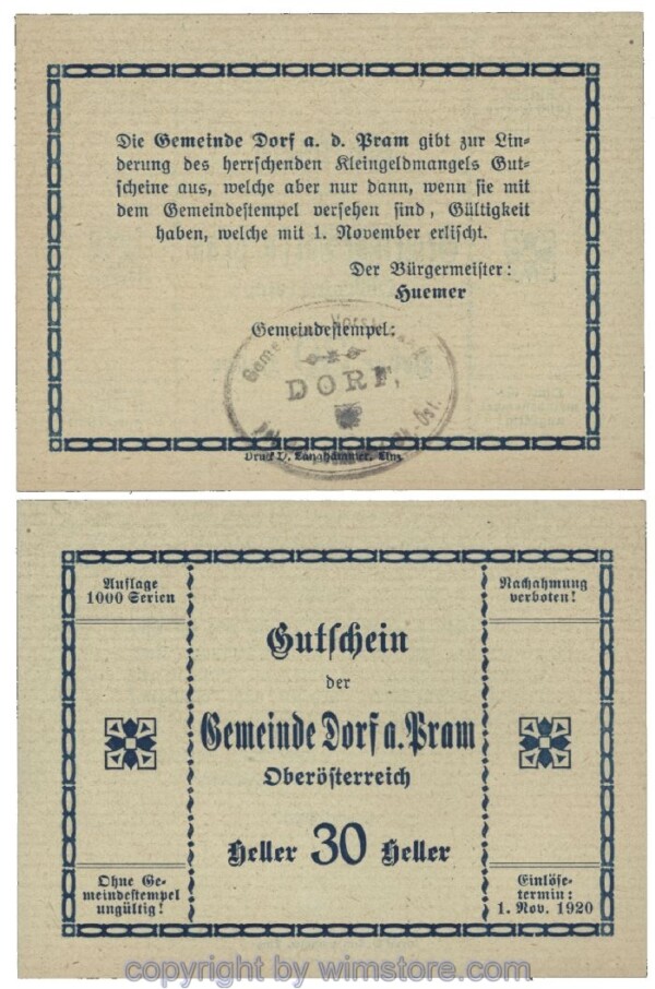 Dorf an der Pram, G0129IIa3, 30 Heller, Gemst. 3; 1