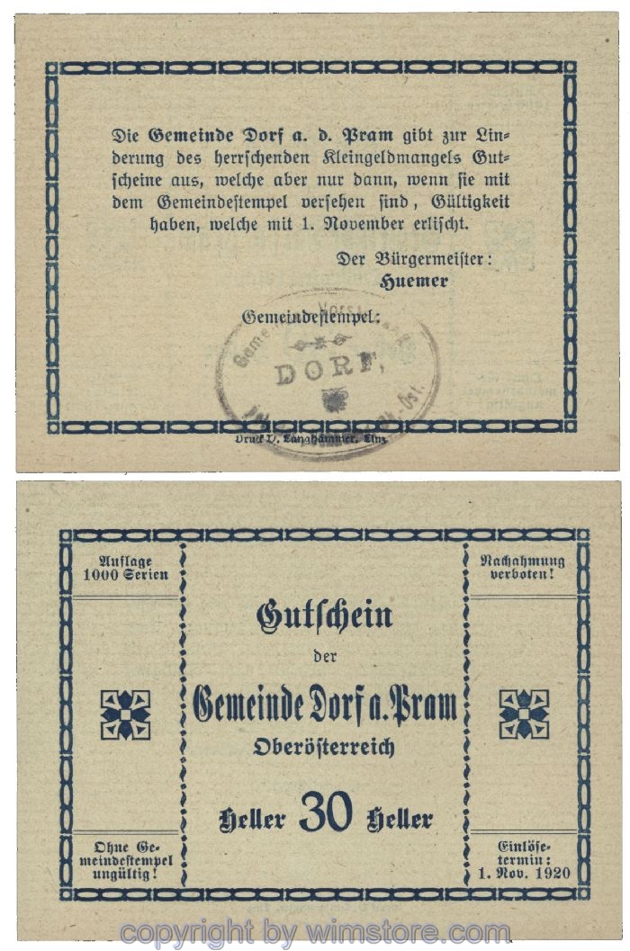 Dorf an der Pram, G0129IIa3, 30 Heller, Gemst. 3; 1