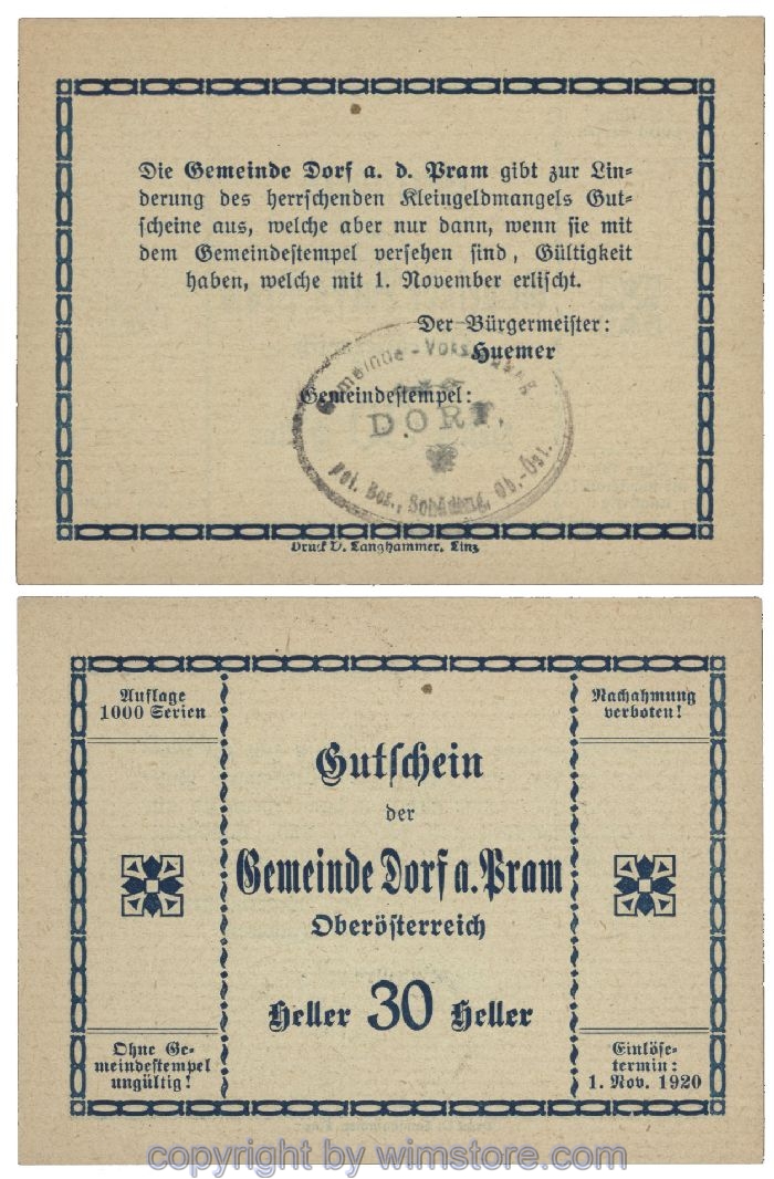 Dorf an der Pram, G0129IIa3, 30 Heller, Gemst. 3; 1-