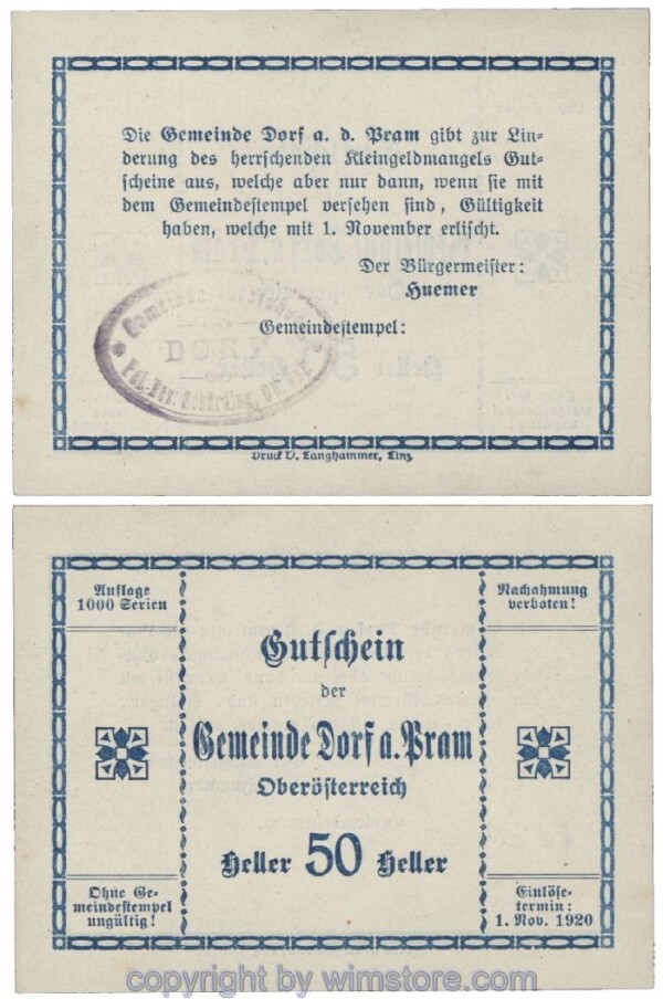 Dorf an der Pram, G0129IIb1, 50 Heller, Gemst. 1; 1