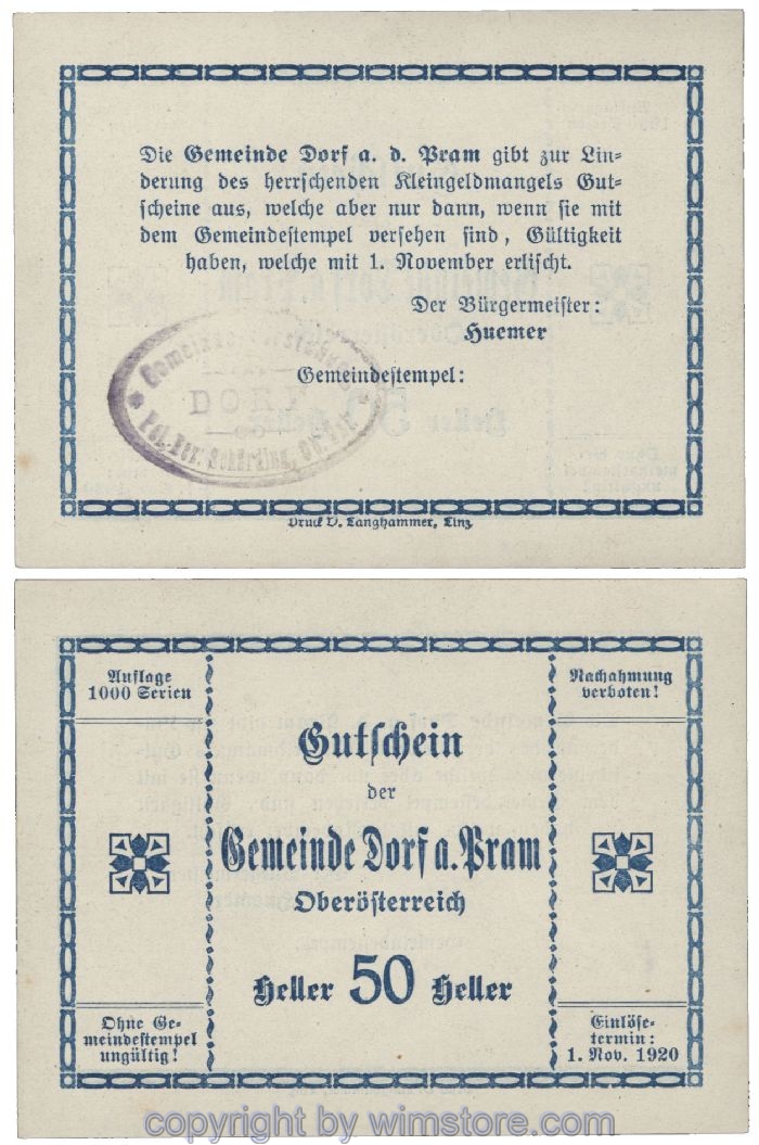 Dorf an der Pram, G0129IIb1, 50 Heller, Gemst. 1; 1