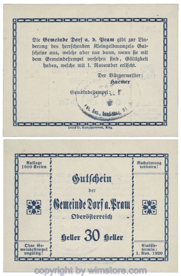 Dorf an der Pram, G0129IIb3, 30 Heller, Gemst. 3; 1